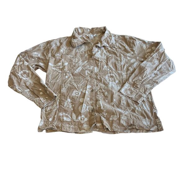 Fresh Produce Tan White Floral Button Up Blouse Sz XXL Plus Casual - Picture 1 of 9